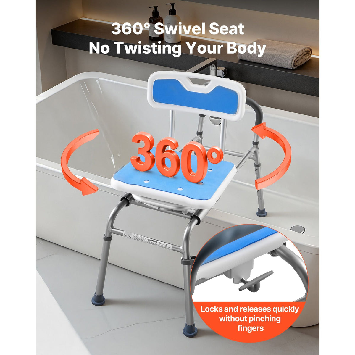 Sliding Shower Chair, 400 lbs Tub Transfer Bench for Bathtub with Swivel Seat, Padded Shower Bench with Arms and Backrest, Height Adjustable for Handicap, Adults, Seniors, Elderly and Disabled