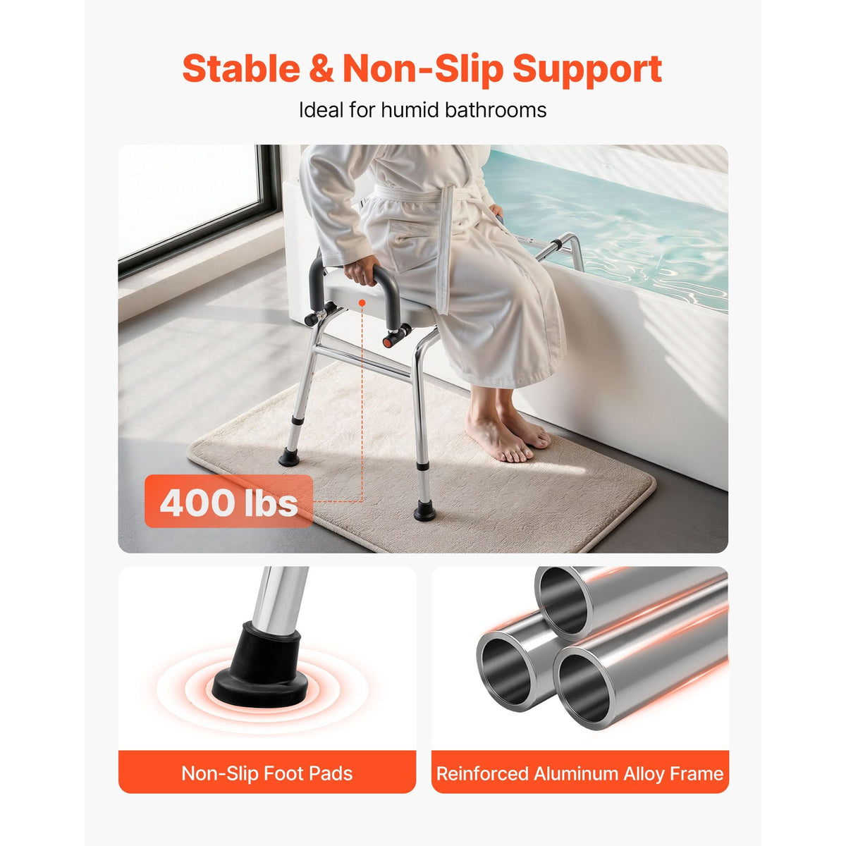 Sliding Shower Chair, 400 lbs Tub Transfer Bench for Bathtub with Swivel Seat, Shower Bench with Pivoting Arms and Backrest, Height & Width Adjustable for Handicap, Seniors, Elderly and Disabled