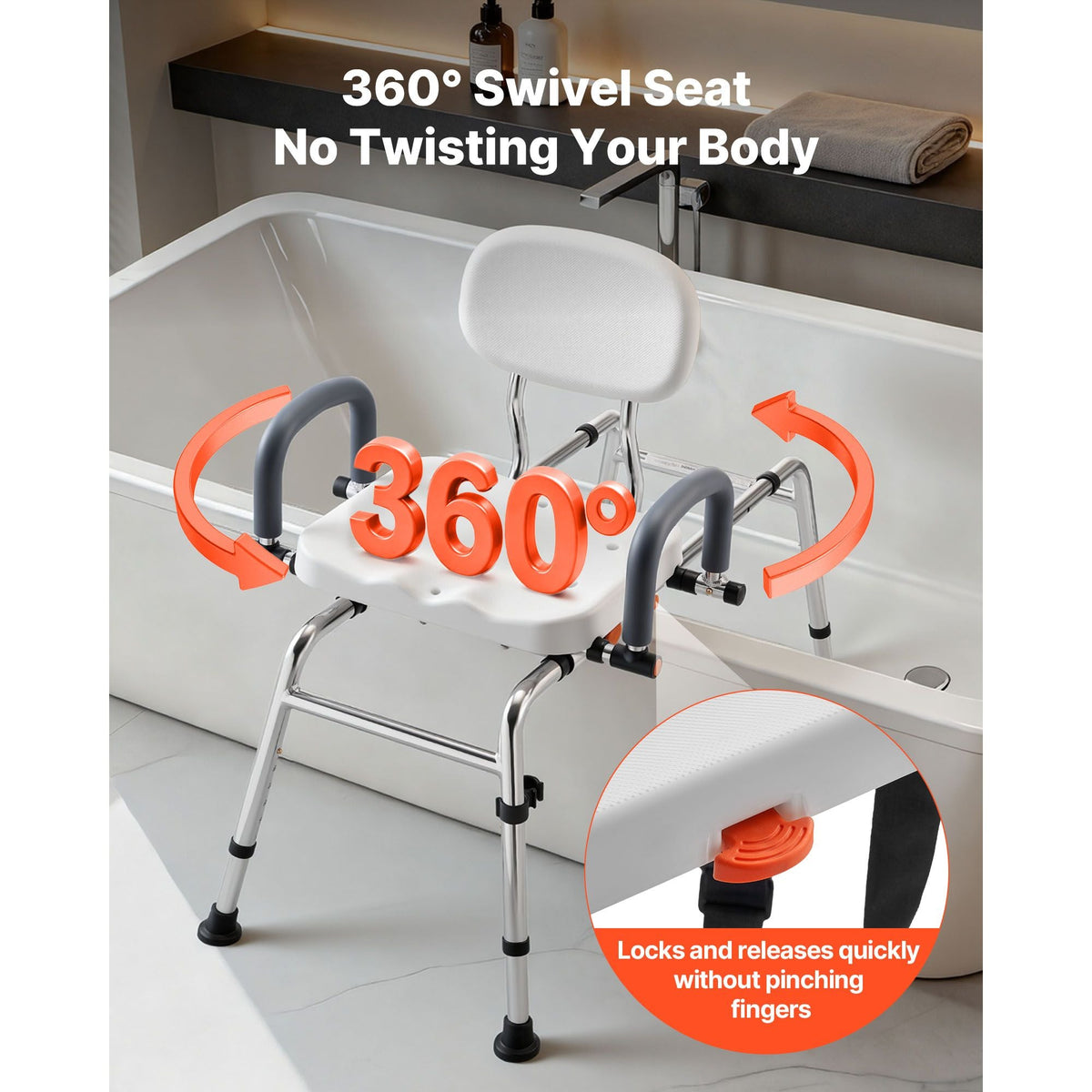 Sliding Shower Chair, 400 lbs Tub Transfer Bench for Bathtub with Swivel Seat, Shower Bench with Pivoting Arms and Backrest, Height & Width Adjustable for Handicap, Seniors, Elderly and Disabled