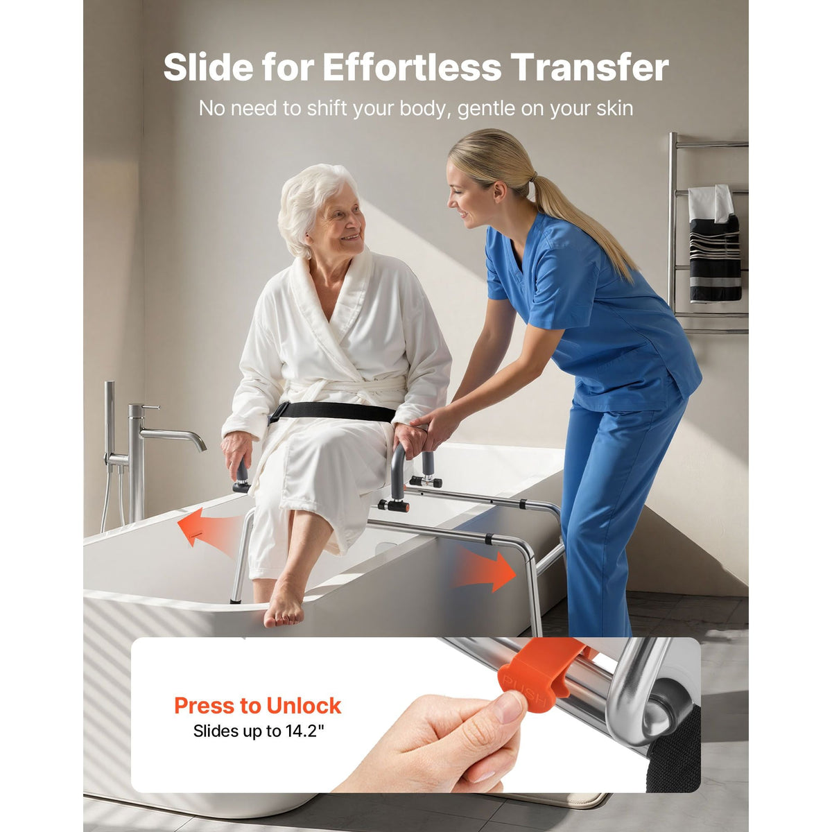 Sliding Shower Chair, 400 lbs Tub Transfer Bench for Bathtub with Swivel Seat, Shower Bench with Pivoting Arms and Backrest, Height & Width Adjustable for Handicap, Seniors, Elderly and Disabled