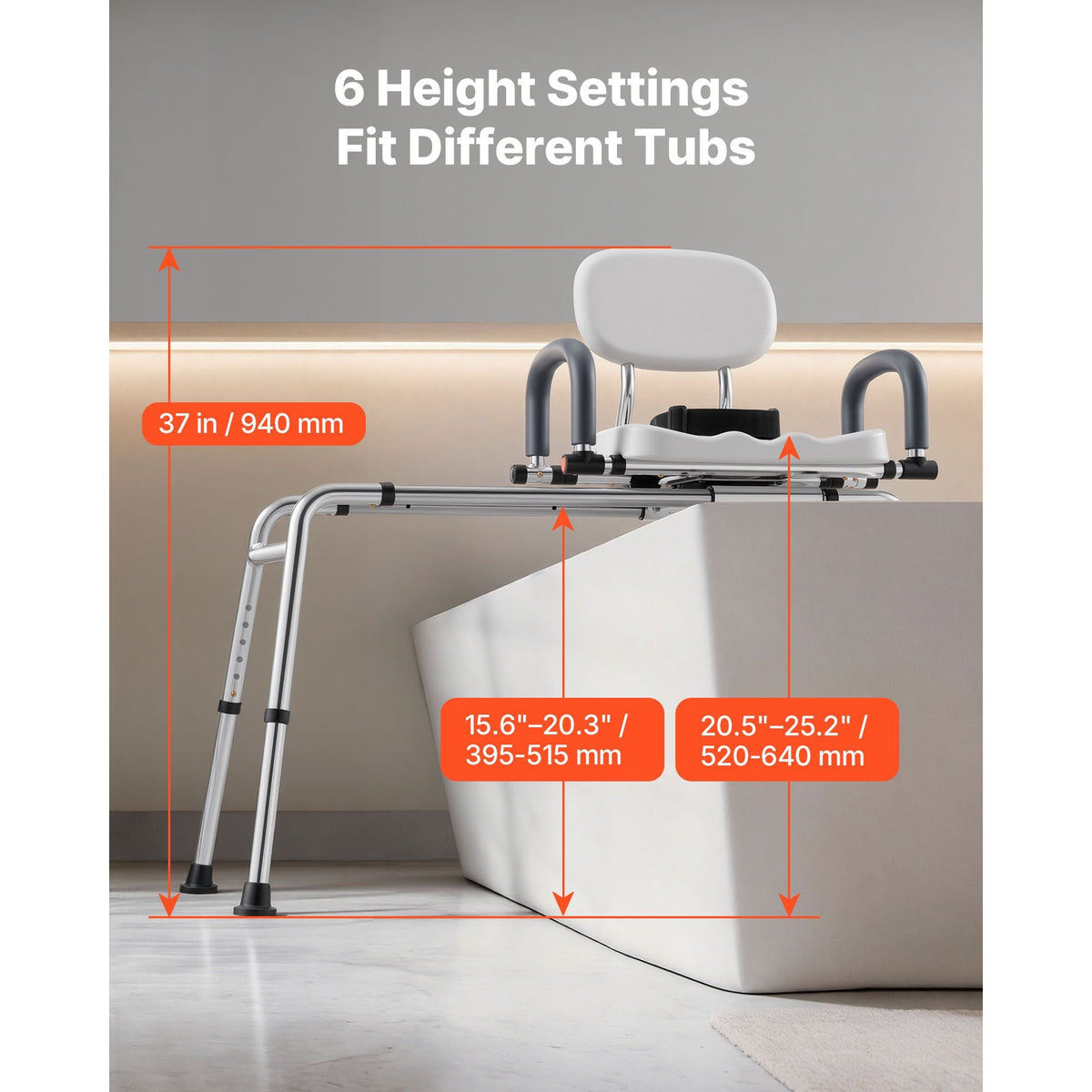 Sliding Shower Chair, 400 lbs Tub Transfer Bench for Bathtub with Swivel Seat, Shower Bench with Pivoting Arms and Backrest, Height & Width Adjustable for Handicap, Seniors, Elderly and Disabled