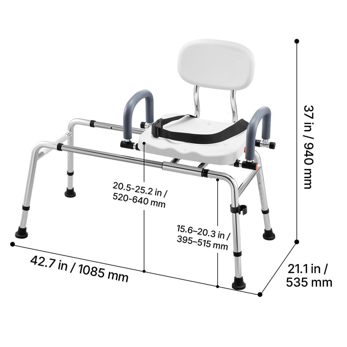 Sliding Shower Chair, 400 lbs Tub Transfer Bench for Bathtub with Swivel Seat, Shower Bench with Pivoting Arms and Backrest, Height & Width Adjustable for Handicap, Seniors, Elderly and Disabled