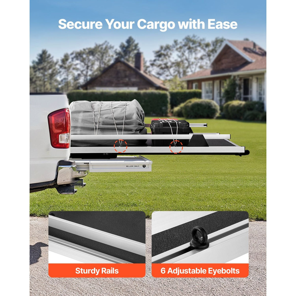 Sliding Truck Bed Organizer, 68 x 48-Inch Heavy Duty Truck Bed Storage Drawer with 1000 lbs Capacity, Features 6 Movable Rings for Securing, 2-Postion Slide out Tray for Pickup Trucks, Black