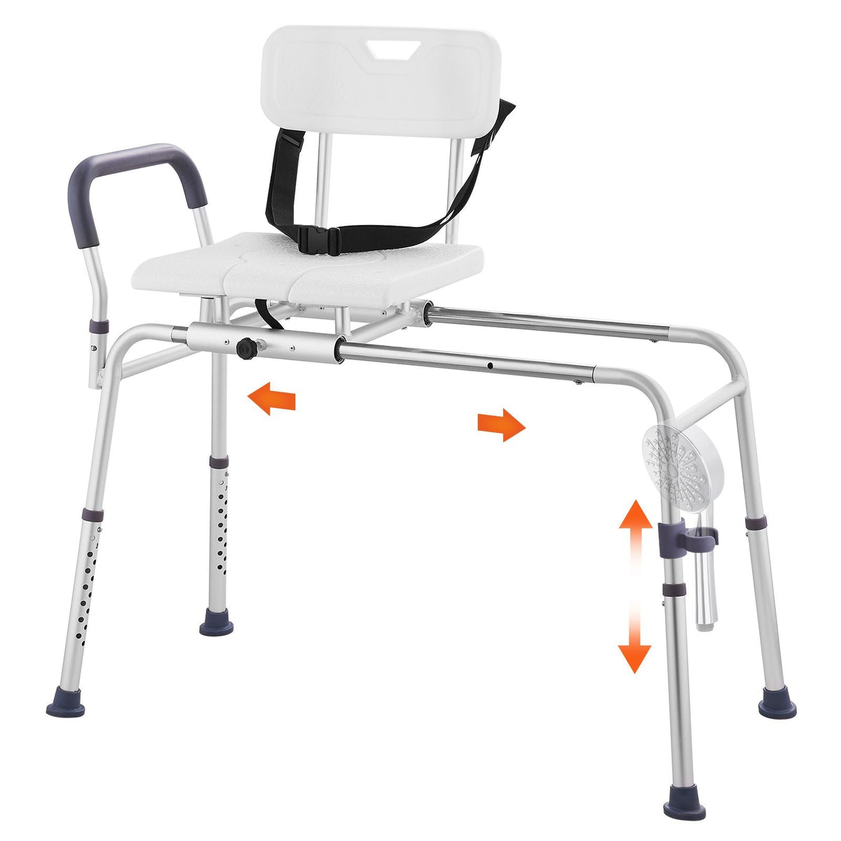 Sliding Tub Transfer Bench, Height Adjustable Bathtub Transfer Bench with Cut-Out Seat, Reversible Backrest & Safety Belt, Non-Slip Shower Chair for Elderly Disabled Handicap, 400LBS Capacity
