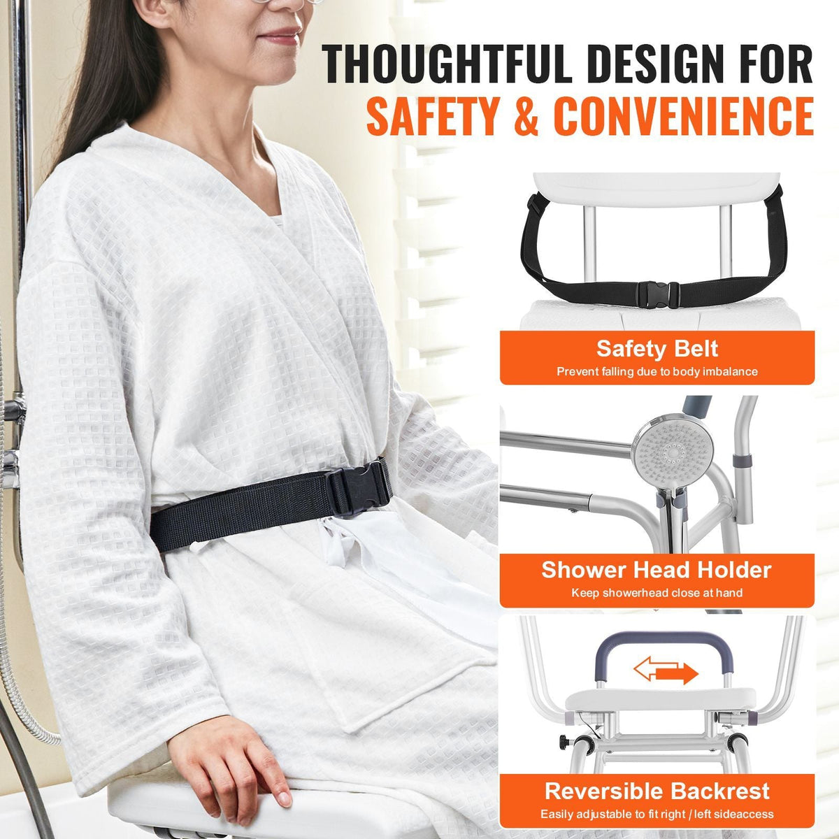 Sliding Tub Transfer Bench, Height Adjustable Bathtub Transfer Bench with Cut-Out Seat, Reversible Backrest & Safety Belt, Non-Slip Shower Chair for Elderly Disabled Handicap, 400LBS Capacity