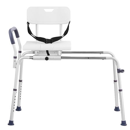 Sliding Tub Transfer Bench, Height Adjustable Bathtub Transfer Bench with Cut-Out Seat, Reversible Backrest & Safety Belt, Non-Slip Shower Chair for Elderly Disabled Handicap, 400LBS Capacity