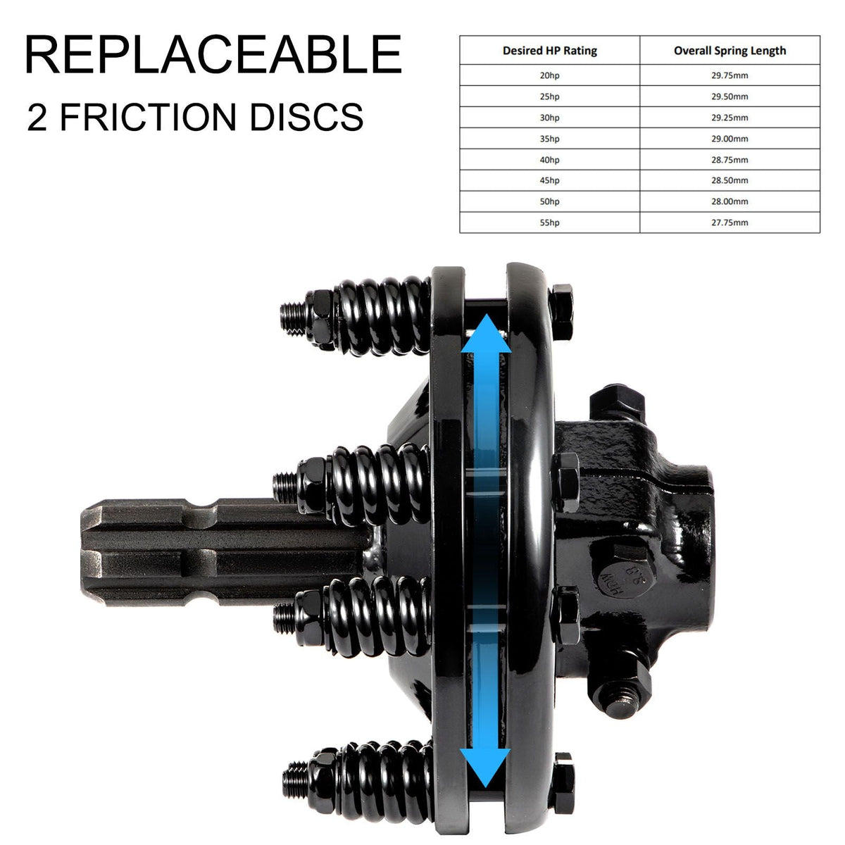 Slip Clutch, 1 3/8\" PTO Slip Clutch, 6 Spline Ends PTO Friction Clutch, Carburized Steel Tractor Slip Clutch, Adjustable Rotary Cutter Slip Clutch, Black PTO Slip Clutch Spline for PTO Shaft
