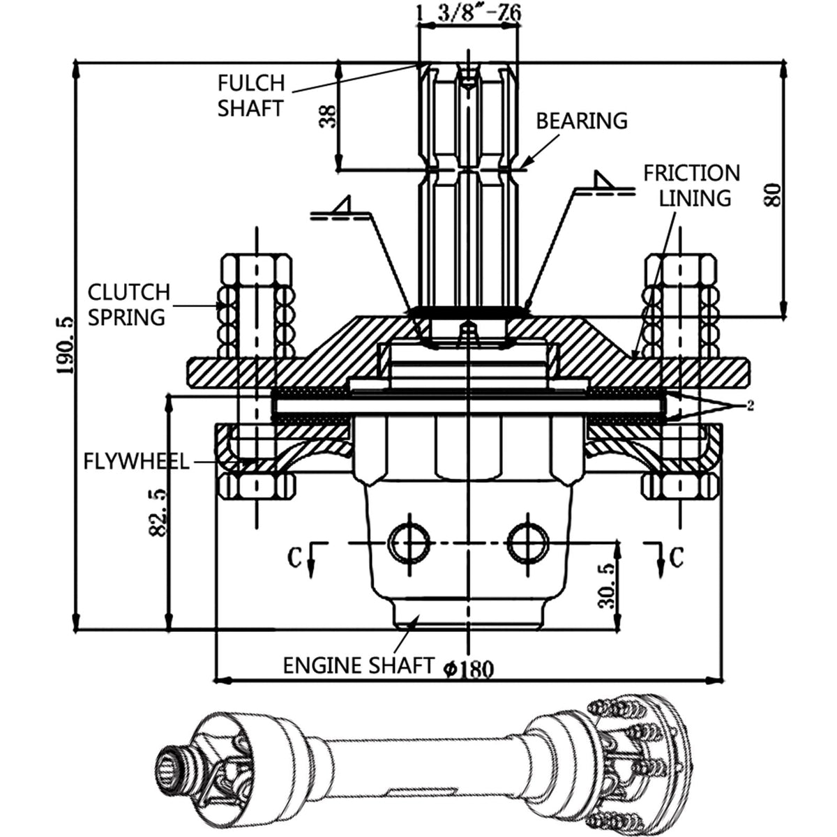 Slip Clutch, 1 3/8' PTO Slip Clutch, 6 Spline Ends PTO Friction Clutch, Carburized Steel Tractor Slip Clutch, Adjustable Rotary Cutter Slip Clutch, Yellow PTO Slip Clutch Spline for PTO Shaft