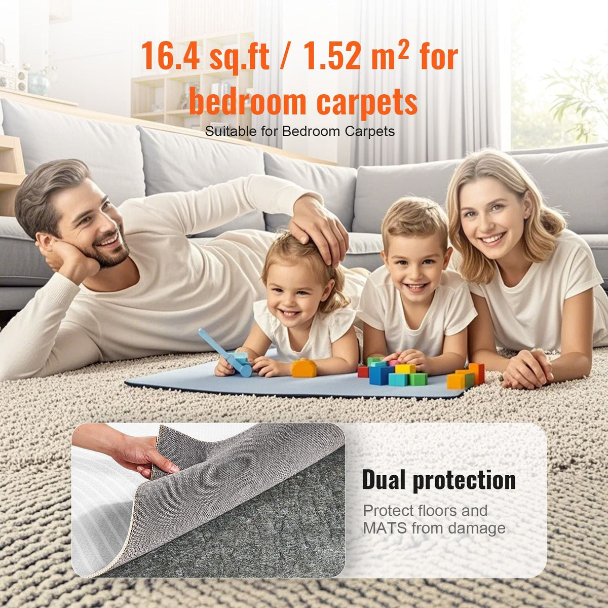 - Slip-Resistant Rug Pad - Protective Cushioning Carpet Pad - 8' x 10' - 1/4"Thick - Dual Surface - Polyester Felt + Latex - Gray - 7-8m² Area Carpet Padding Rug Cushion Safe for All Floors