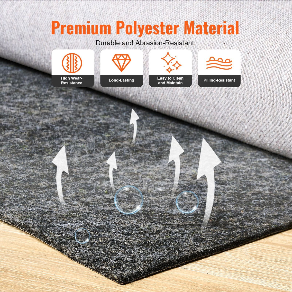 - Slip-Resistant Rug Pad - Protective Cushioning Carpet Pad - 9' x 12' - 1/4"Thick - Dual Surface - Polyester Felt + Latex - Gray - 10-11m² Area Carpet Padding Rug Cushion Safe for All Floors