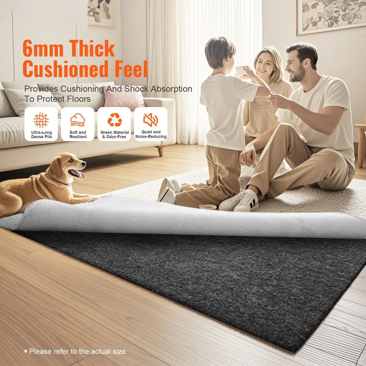 - Slip-Resistant Rug Pad - Protective Cushioning Carpet Pad - 9' x 12' - 1/4"Thick - Dual Surface - Polyester Felt + Latex - Gray - 10-11m² Area Carpet Padding Rug Cushion Safe for All Floors