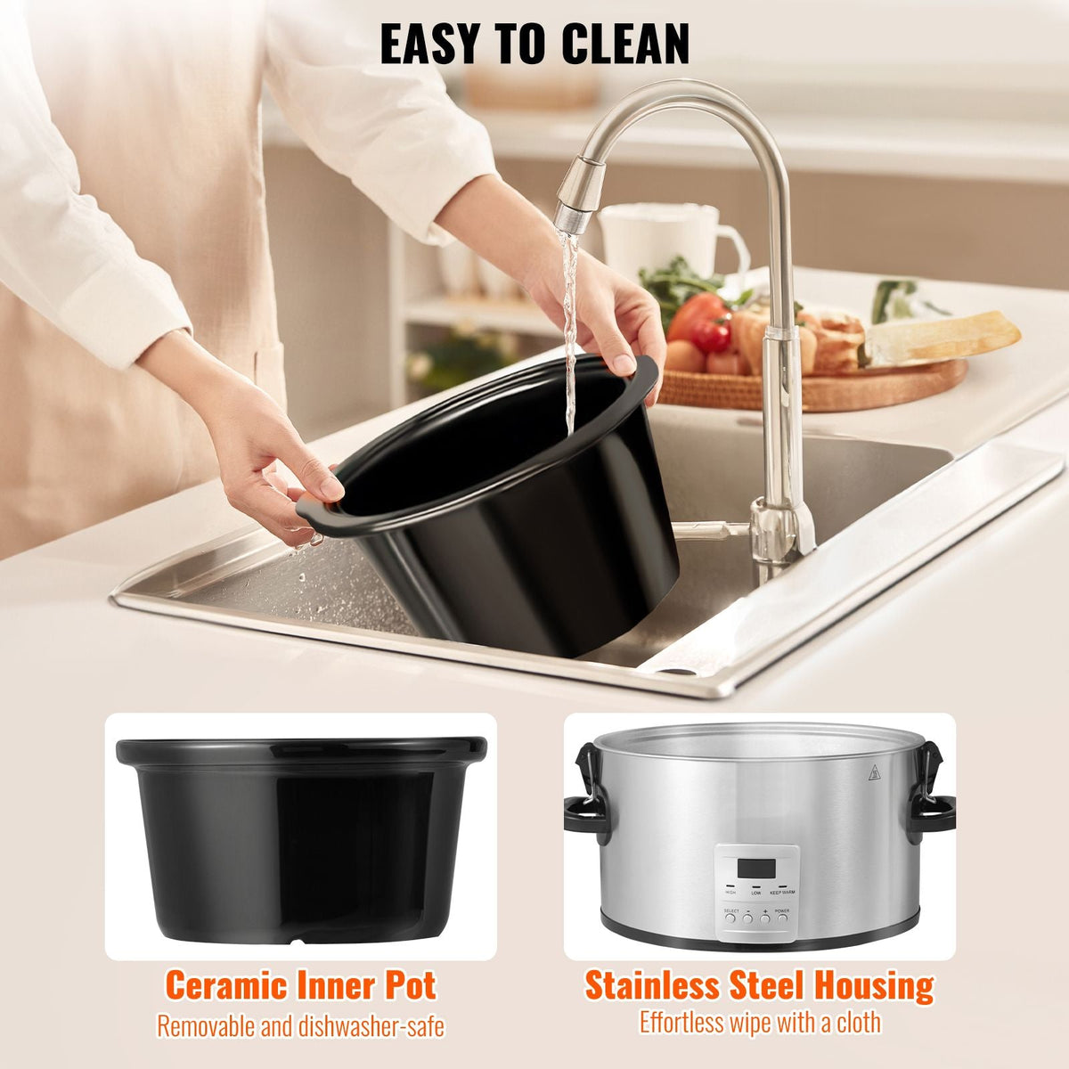 Slow Cooker, 8QT 320W Electric Slow Cooker Pot with 3-Level Heat Settings, Digital Slow Cookers with 20 Hours Max Timer, Locking Lid, Ceramic Inner Pot for Home/Commercial Use