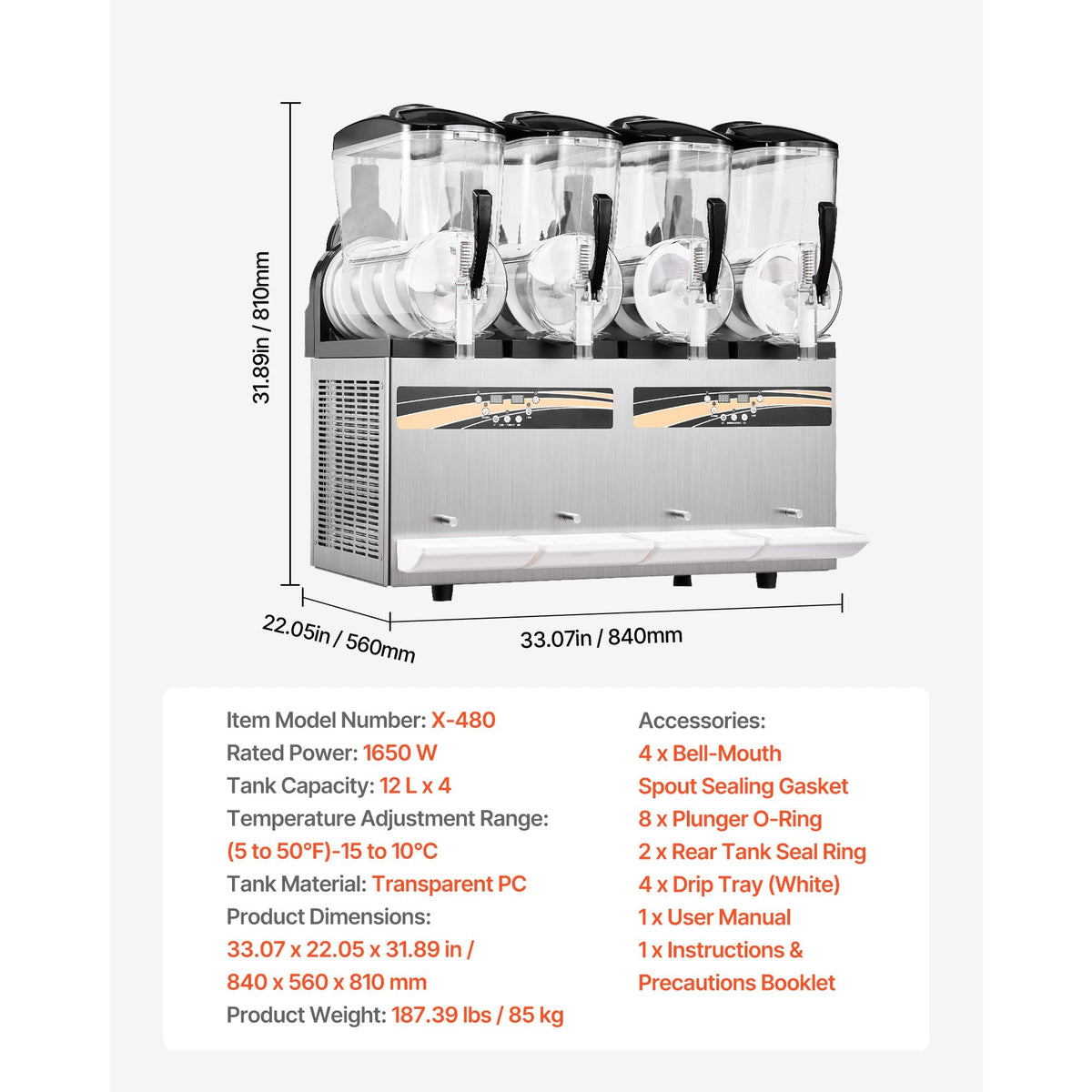 Slushie Machine, 12L/3.17Gal x 4 Tank Commercial Slushy Maker, Frozen Drink Maker with Self-Cleaning, Margarita Machine for Restaurants Bars Party for Slushie, Margaritas, Milkshake & More