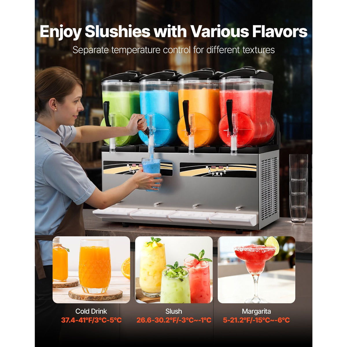 Slushie Machine, 12L/3.17Gal x 4 Tank Commercial Slushy Maker, Frozen Drink Maker with Self-Cleaning, Margarita Machine for Restaurants Bars Party for Slushie, Margaritas, Milkshake & More