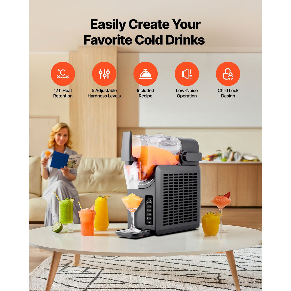Slushie Machine, 2.6L/88oz No Ice Needed Slushy Machine for Home, Frozen Drink Maker with 5 Preset Programs, Margarita Machine with Self-Cleaning, Frozen Margaritas, Frappés, Milkshake & More