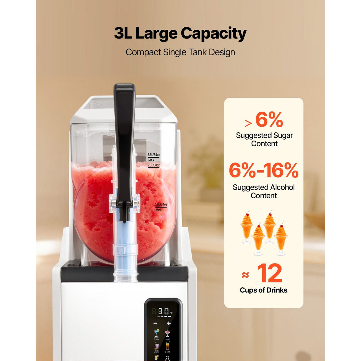 Slushie Machine, 3L/100oz No Ice Needed Slushy Machine for Home, Frozen Drink Maker with Single Tank, Margarita Machine with Self-Cleaning, for Frozen Margaritas, Frappés, Milkshake & More