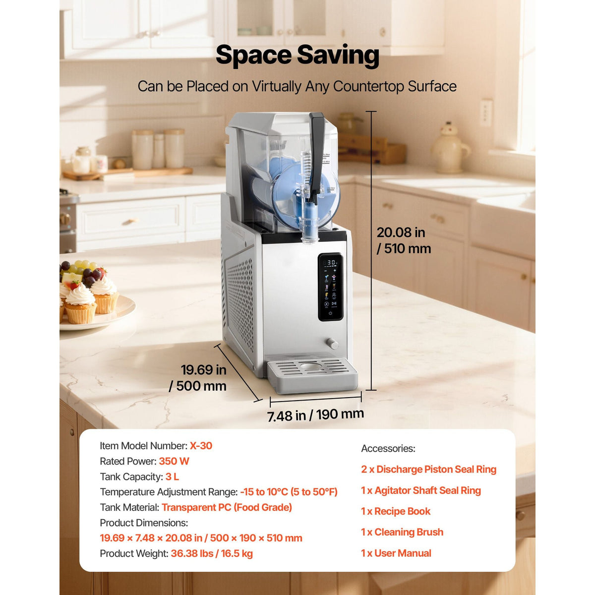Slushie Machine, 3L/100oz No Ice Needed Slushy Machine for Home, Frozen Drink Maker with Single Tank, Margarita Machine with Self-Cleaning, for Frozen Margaritas, Frappés, Milkshake & More