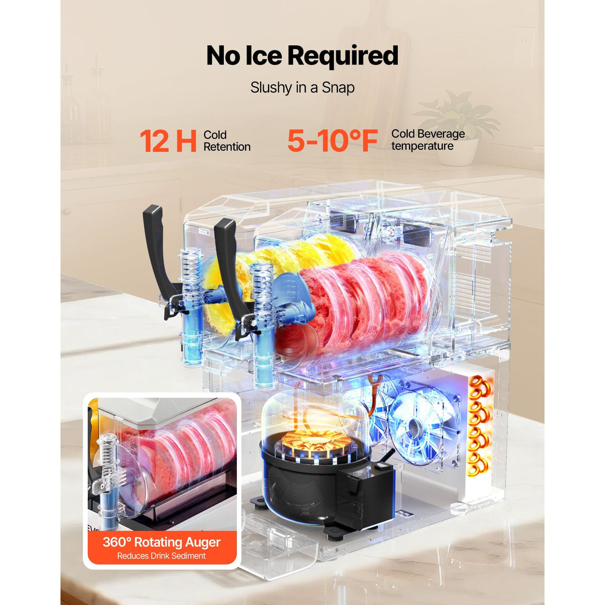 Slushie Machine, 3L/100oz x 2 Tank Slushy Machine for Home, No Ice Needed Frozen Drink Maker, Margarita Maker with Self-Cleaning, for Frozen Margaritas, Frappés, Milkshake & More