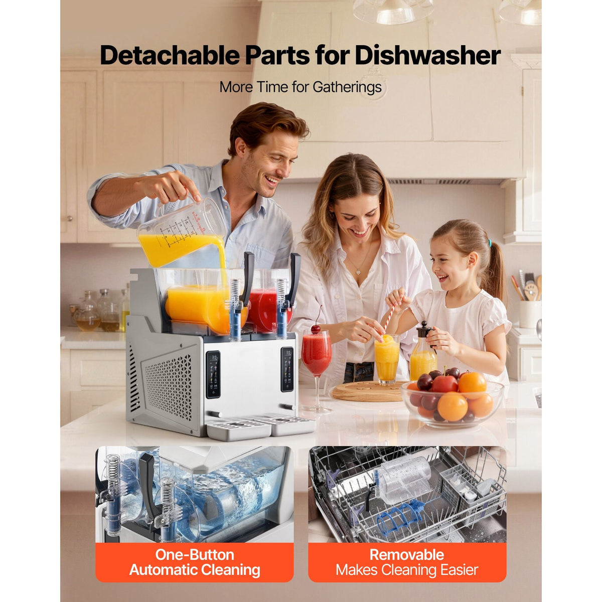 Slushie Machine, 3L/100oz x 2 Tank Slushy Machine for Home, No Ice Needed Frozen Drink Maker, Margarita Maker with Self-Cleaning, for Frozen Margaritas, Frappés, Milkshake & More