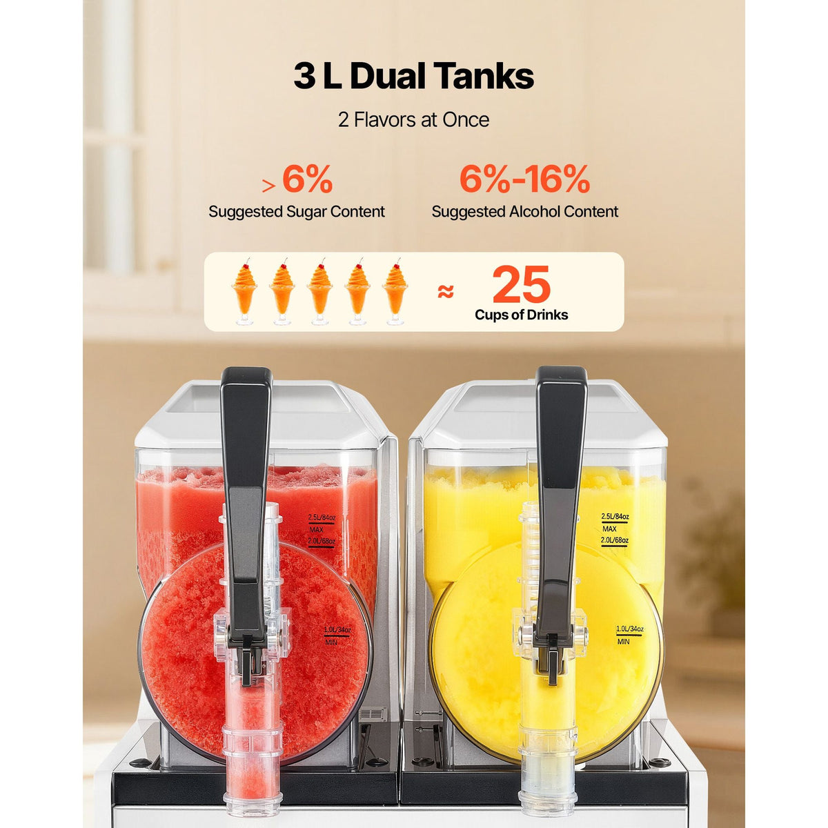 Slushie Machine, 3L/100oz x 2 Tank Slushy Machine for Home, No Ice Needed Frozen Drink Maker, Margarita Maker with Self-Cleaning, for Frozen Margaritas, Frappés, Milkshake & More