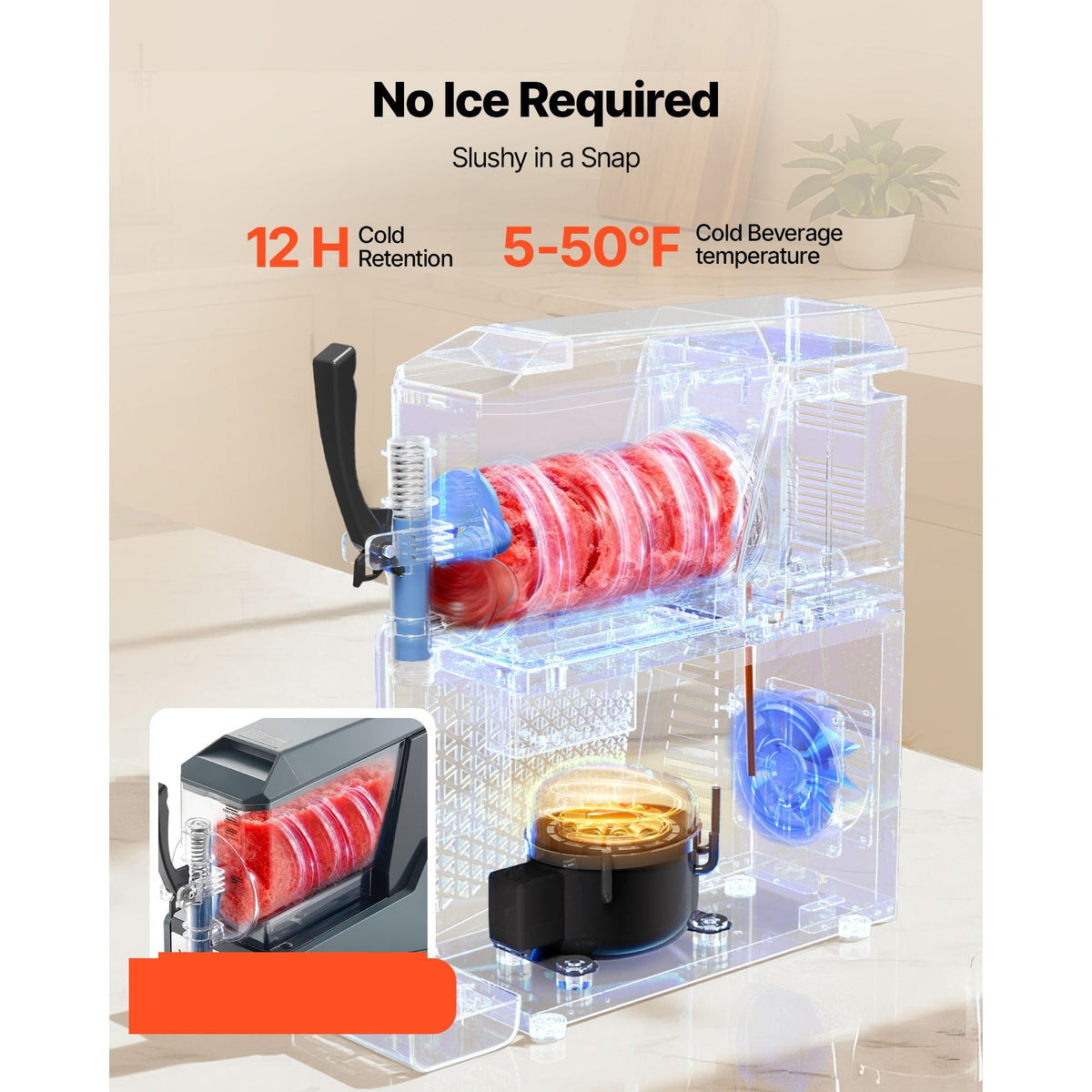 Slushie Machine, 4L/135oz No Ice Needed Slushy Machine for Home, Frozen Drink Maker with Single Tank, Margarita Machine with Self-Cleaning, for Frozen Margaritas, Frappés, Milkshake & More