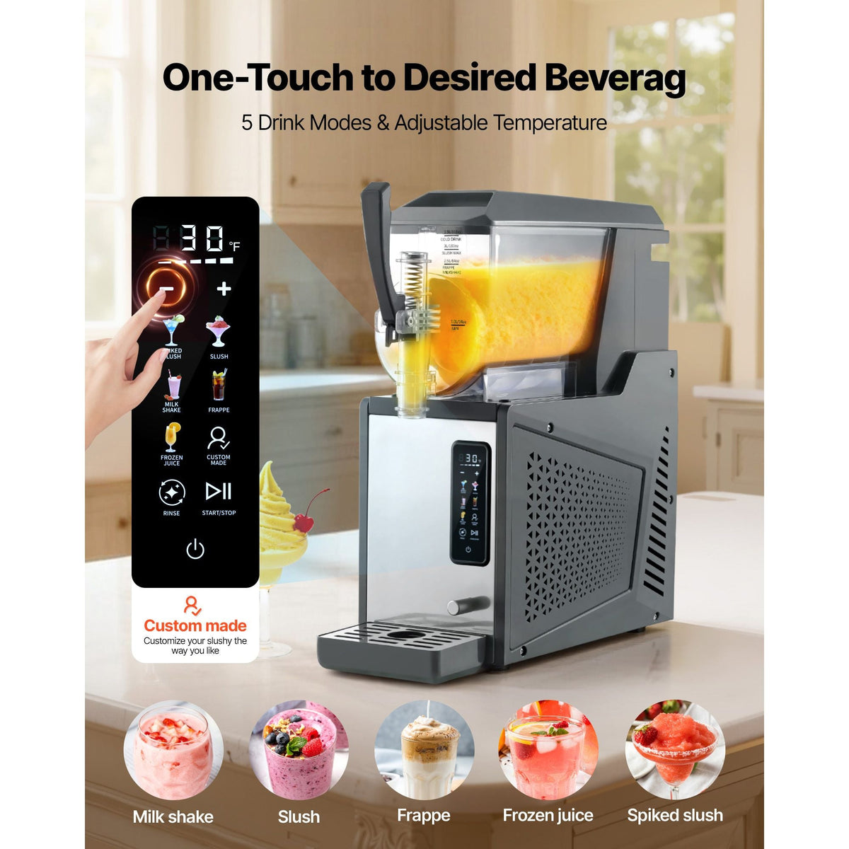 Slushie Machine, 4L/135oz No Ice Needed Slushy Machine for Home, Frozen Drink Maker with Single Tank, Margarita Machine with Self-Cleaning, for Frozen Margaritas, Frappés, Milkshake & More