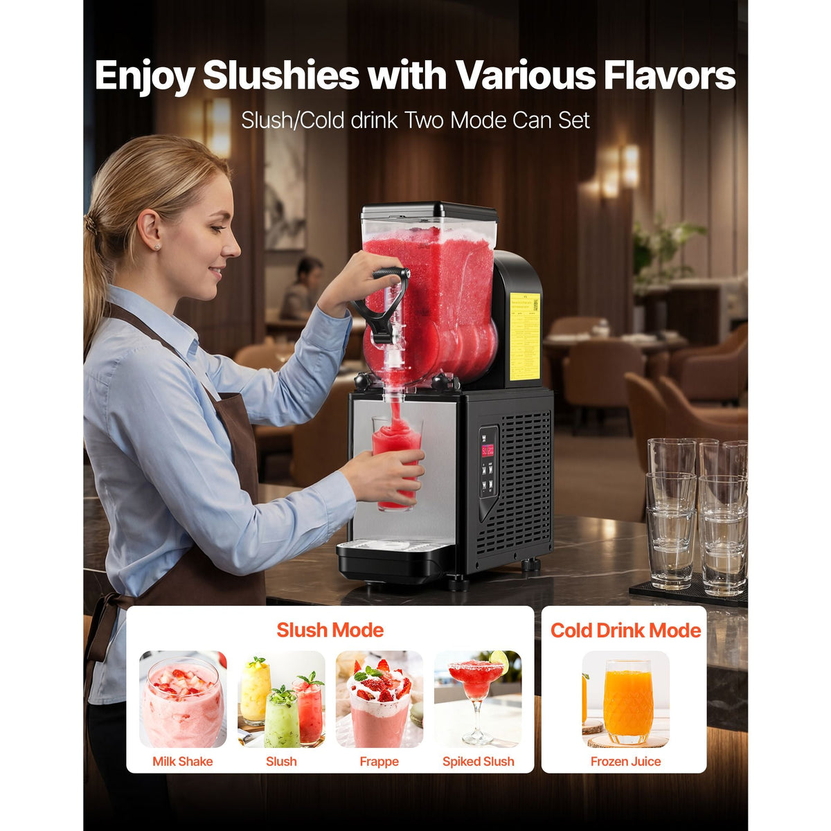 Slushie Machine, 6L/1.6Gal Commercial Slushy Maker, Frozen Drink Maker with Self-Cleaning, Margarita Machine for Restaurants Bars Party for Slushie, Margaritas, Milkshake & More
