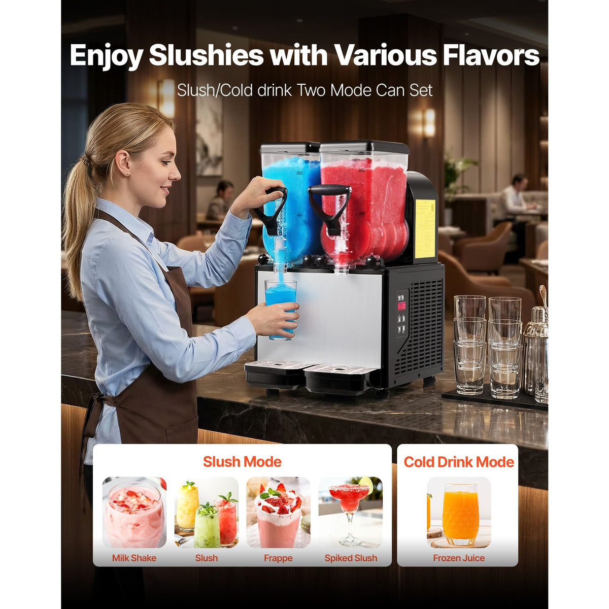 Slushie Machine, 6L/1.6Gal x 2 Tank Commercial Slushy Maker, Frozen Drink Maker with Self-Cleaning, Margarita Machine for Restaurants Bars Party for Slushie, Margaritas, Milkshake & More