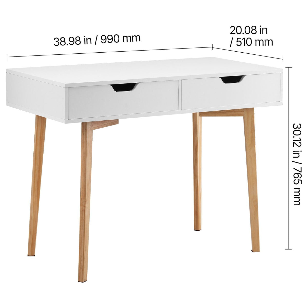 Small Desk with Drawers, Kids Desk for Bedroom, Wooden Simple Study Table for Drawing, Reading, Writing, Rectangle MDF Furniture Study Storage Table for Home, Office, White + Wood