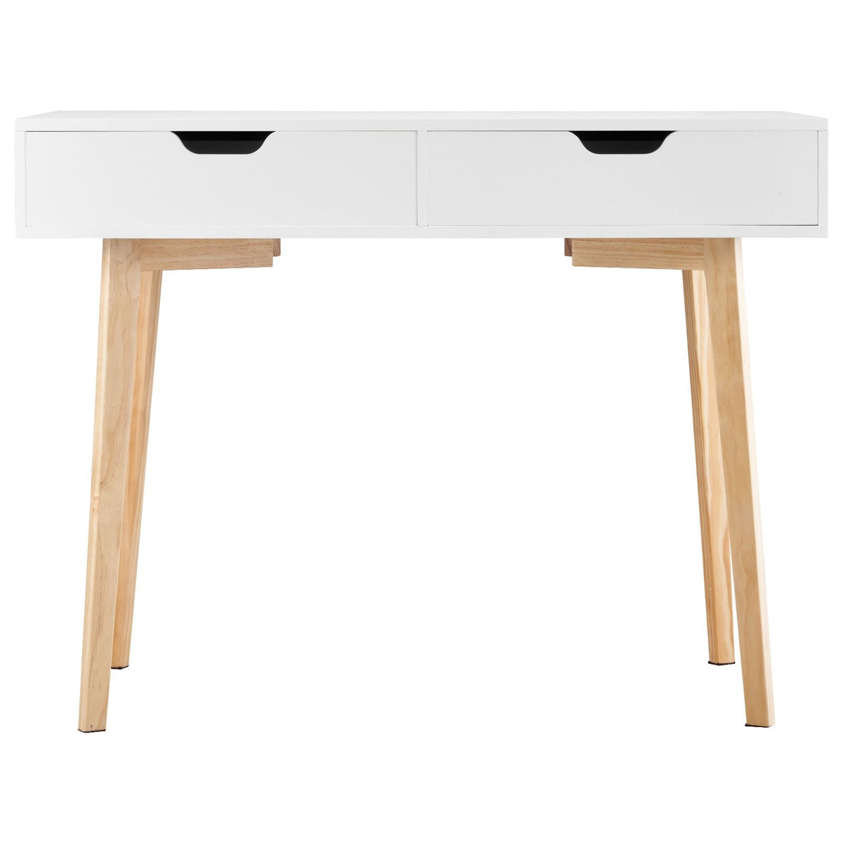 Small Desk with Drawers, Kids Desk for Bedroom, Wooden Simple Study Table for Drawing, Reading, Writing, Rectangle MDF Furniture Study Storage Table for Home, Office, White + Wood