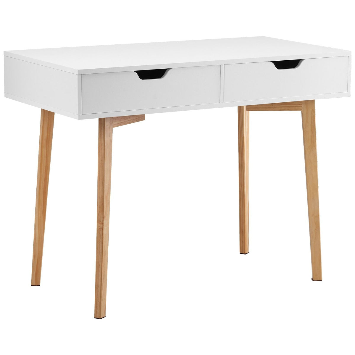 Small Desk with Drawers, Kids Desk for Bedroom, Wooden Simple Study Table for Drawing, Reading, Writing, Rectangle MDF Furniture Study Storage Table for Home, Office, White + Wood