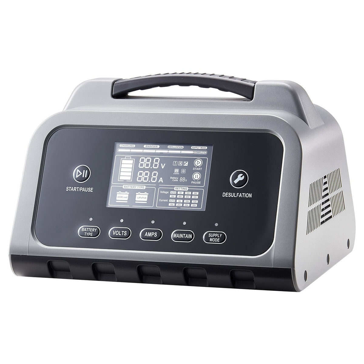 Smart Battery Charger, 12A, 6V 12V 24V 36V 48V Lithium LiFePO4 Lead-Acid (Gel / AGM) Car Battery Charger, with LCD Display, Trickle Charging Maintainer Desulfator, for Car, Boat, Motorcycle