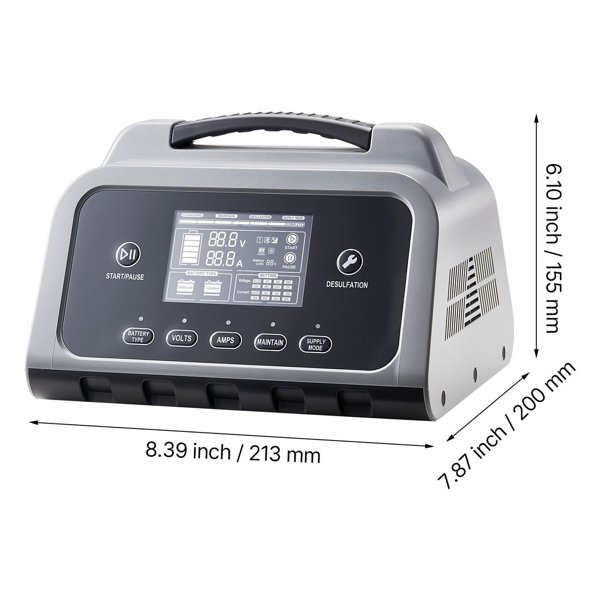Smart Battery Charger, 12A, 6V 12V 24V 36V 48V Lithium LiFePO4 Lead-Acid (Gel / AGM) Car Battery Charger, with LCD Display, Trickle Charging Maintainer Desulfator, for Car, Boat, Motorcycle