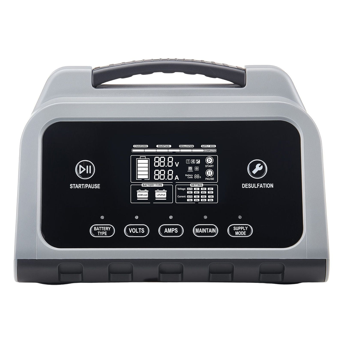 Smart Battery Charger, 16A, 6V 12V 24V 36V 48V 60V 72V Lithium LiFePO4 Lead-Acid (Gel/AGM) Car Battery Charger, with LCD Display, Trickle Charging Maintainer Desulfator, for Car Boat Motorcycle