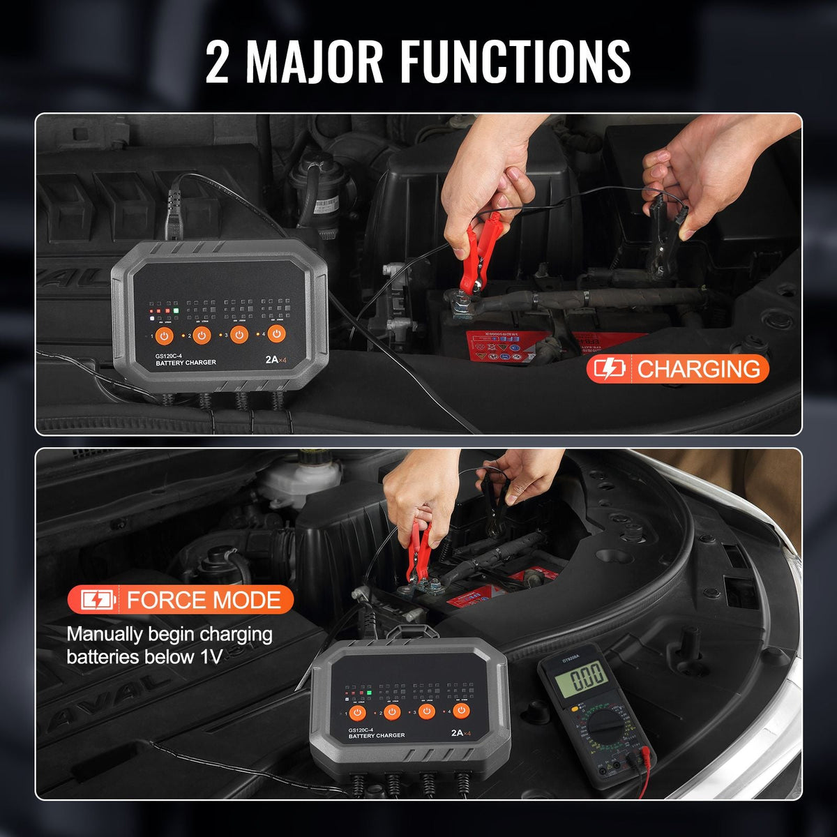 Smart Battery Charger, 8-Amp, LiFePO4 Lead-Acid (AGM / Gel / SLA) Car Battery Charger, Fully-Automatic Charger Maintainer for Boat Motorcycle Lawn Mower Golf Cart Marine Deep Cycle