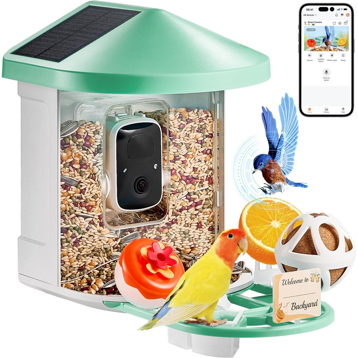 Smart Bird Feeder with Camera, 2K HD AI Identify 10000+ Bird Species, Solar-Powered Bird Watching Camera with Auto Capture & Instant Notify, Wireless Outdoor Gift for Bird Lover (2 Solar Panels)