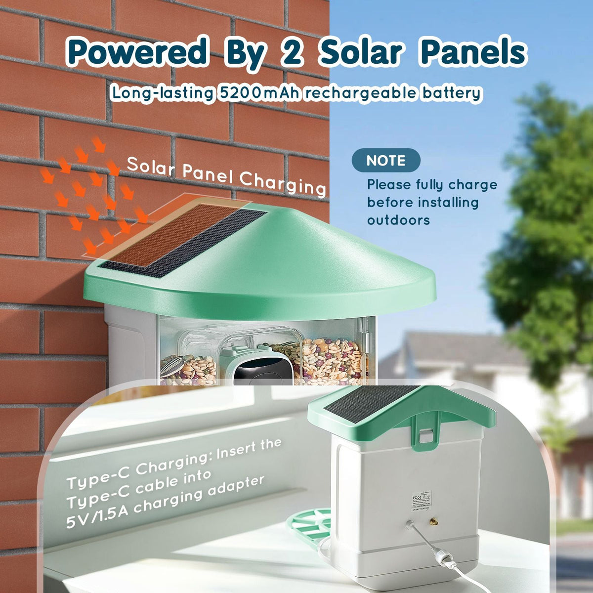 Smart Bird Feeder with Camera, 2K HD AI Identify 10000+ Bird Species, Solar-Powered Bird Watching Camera with Auto Capture & Instant Notify, Wireless Outdoor Gift for Bird Lover (2 Solar Panels)