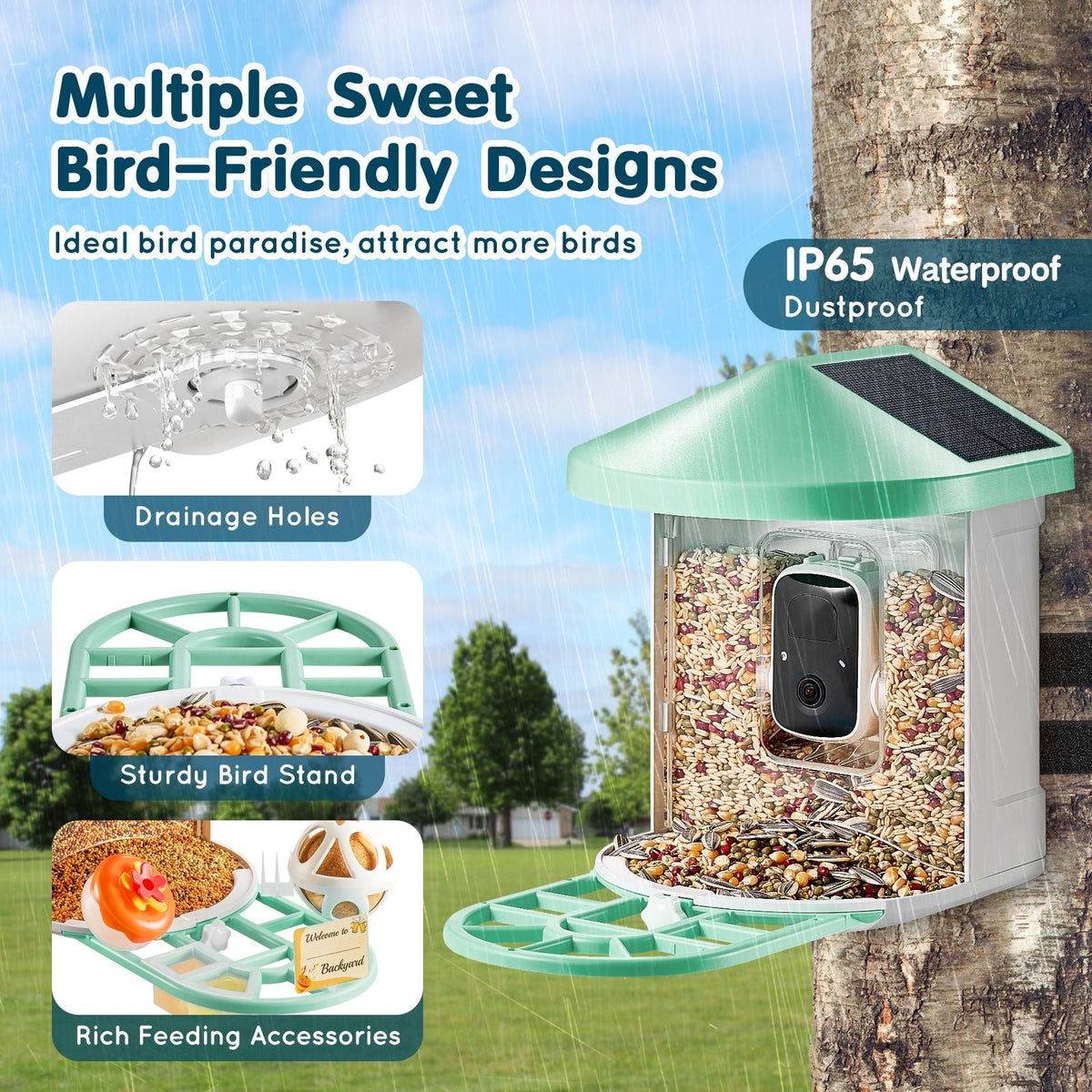 Smart Bird Feeder with Camera, 2K HD AI Identify 10000+ Bird Species, Solar-Powered Bird Watching Camera with Auto Capture & Instant Notify, Wireless Outdoor Gift for Bird Lover (2 Solar Panels)
