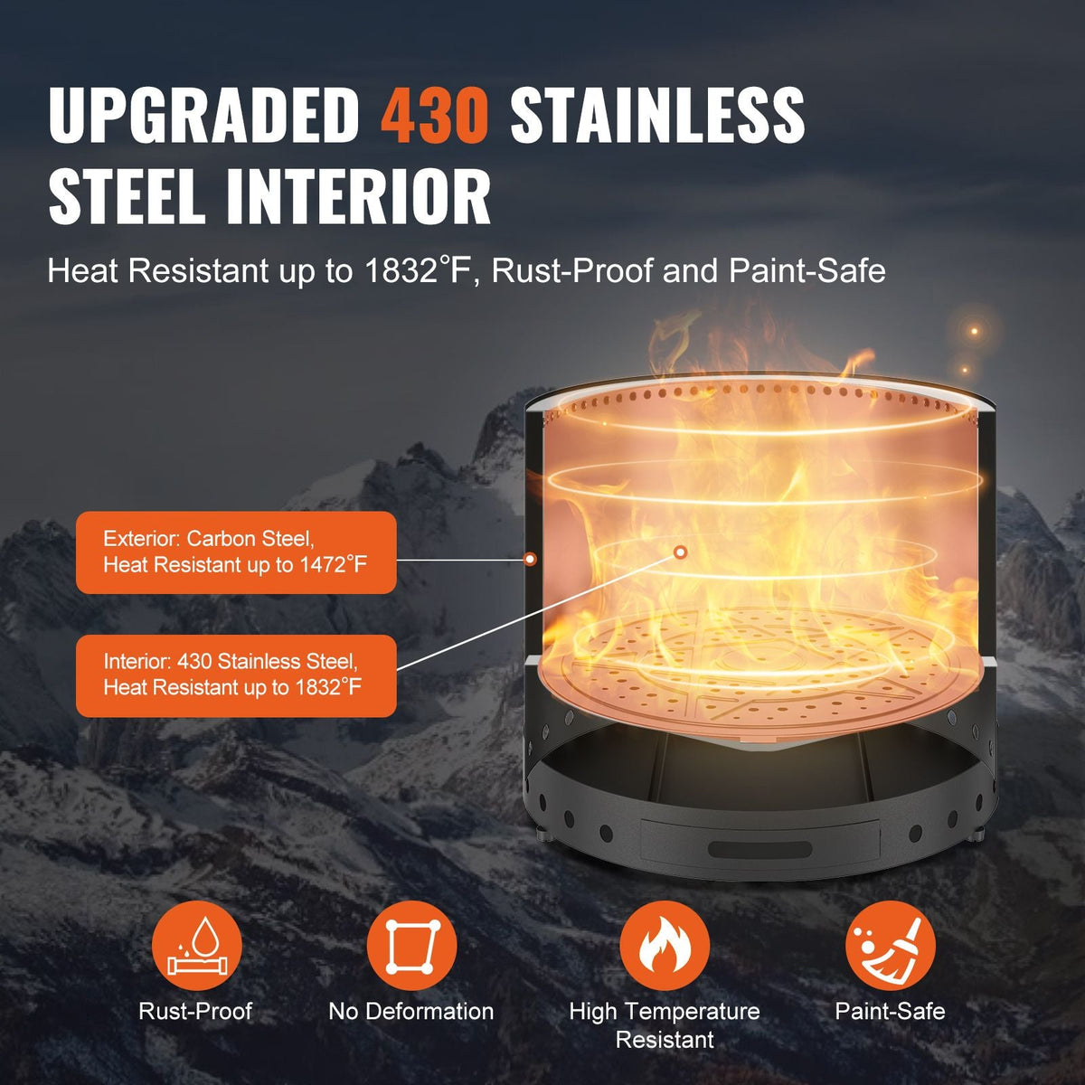 Smokeless Fire Pit Stove Bonfire, H: 15.4 in x Dia: 19.3 in ,Wood Burning Fireplaces with Removable Ash Pan, SUS430 Stainless Steel inner Portable Outdoor Firepit, for Outdoor Patio Camping