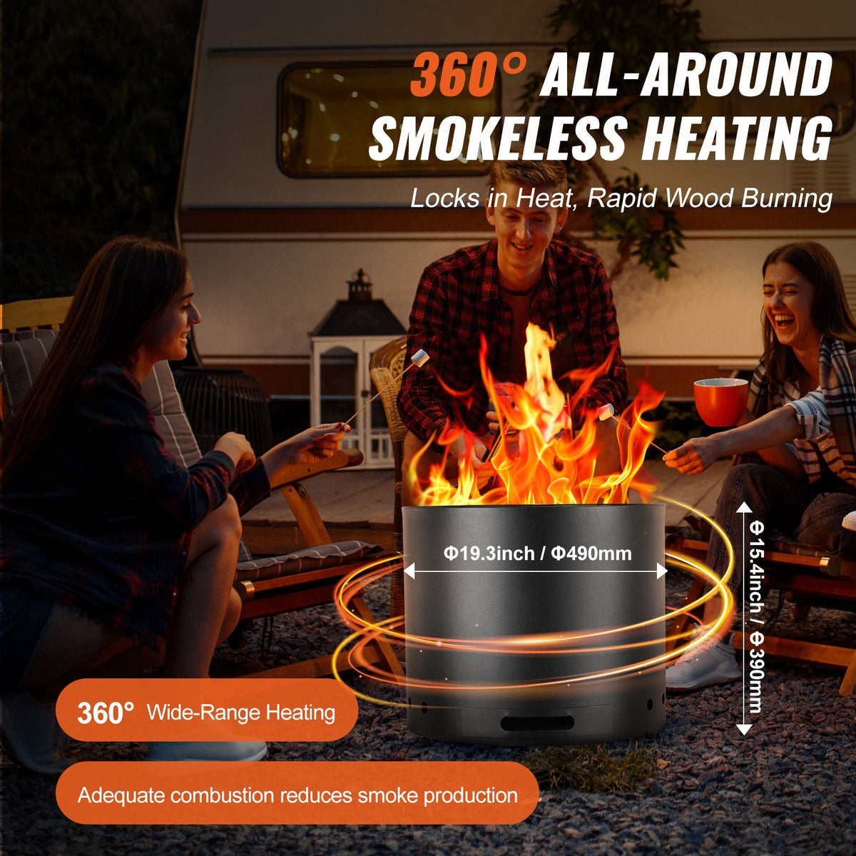 Smokeless Fire Pit Stove Bonfire, H: 15.4 in x Dia: 19.3 in ,Wood Burning Fireplaces with Removable Ash Pan, SUS430 Stainless Steel inner Portable Outdoor Firepit, for Outdoor Patio Camping