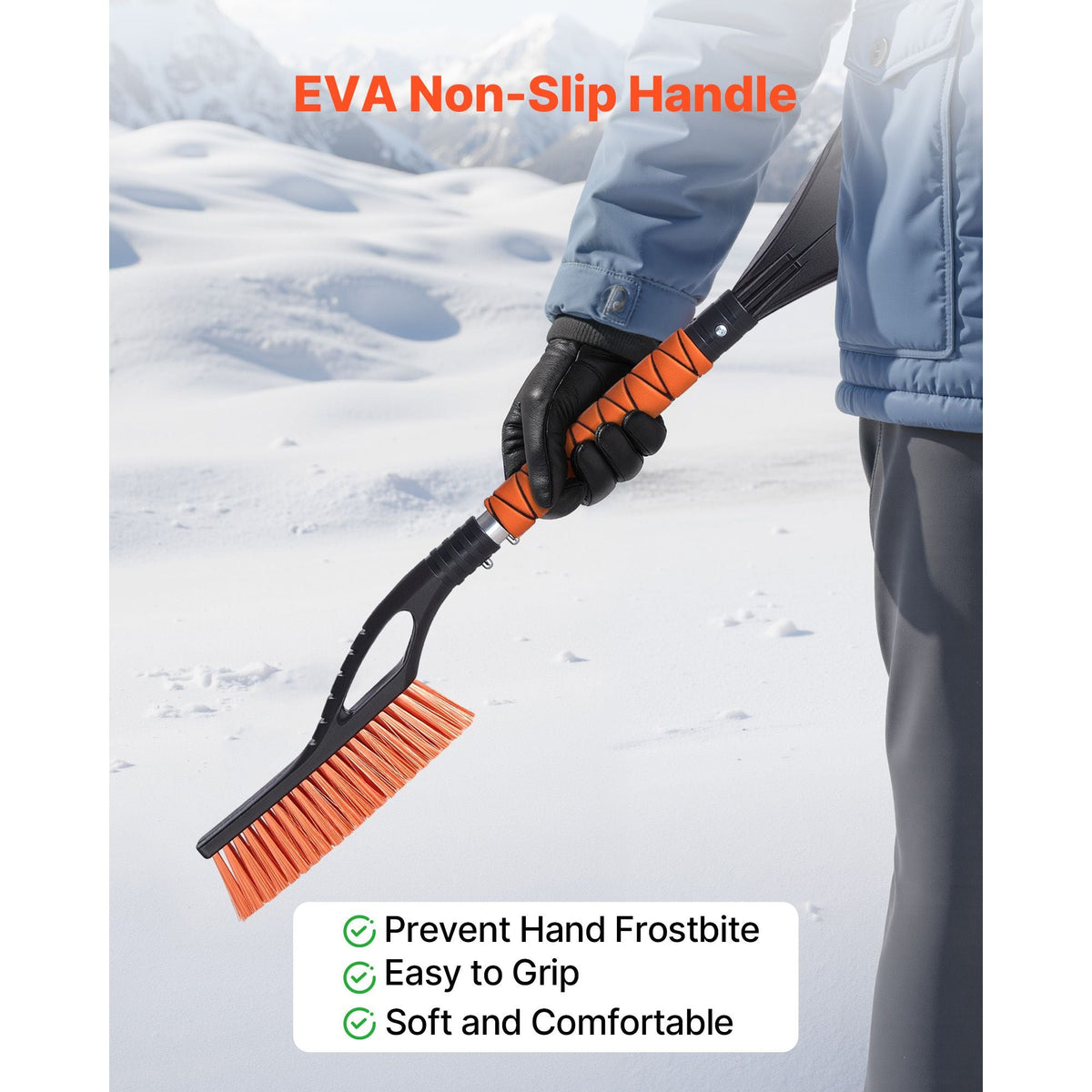 Snow Brush and Ice Scrapers for Car Windshield, 27-inch Aluminum Snow Scraper Removal Tool with Foam Grip & Scratch-Free Bristles, Detachable and Easy-to-Carry for Cars, Trucks, SUVs, RVs