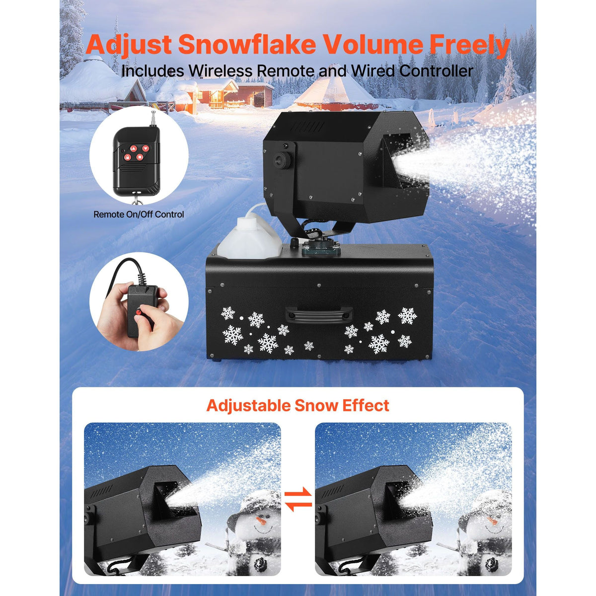 Snow Machine, 2000W 90°Shaking Head Snow Maker by Wireless/Wired Remote Control, High Output Snowmaking Machine Coverage up to 25 m² with 5L Tank for Christmas Wedding Parties