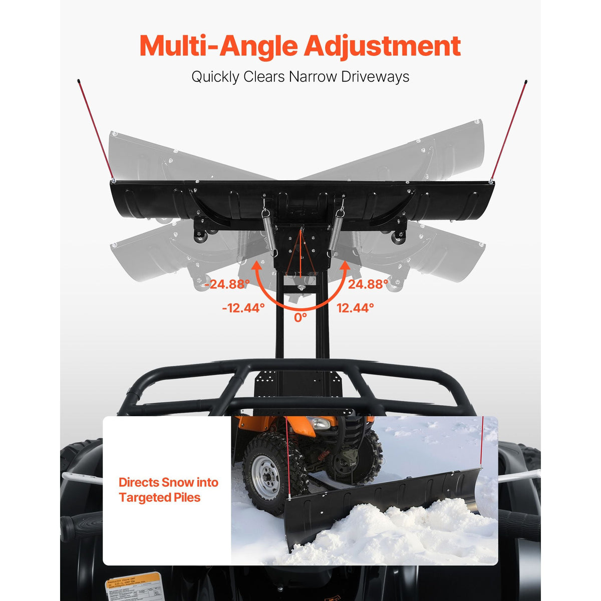 Snow Plow Blade, 43 in/72 in Width Adjustable Snow Plow Kit, Easy to Detach, Universal Mount Plowing Attachment with Rubber Flaps, Heavy Duty Steel Blade, Compatible with Most UTV & ATV