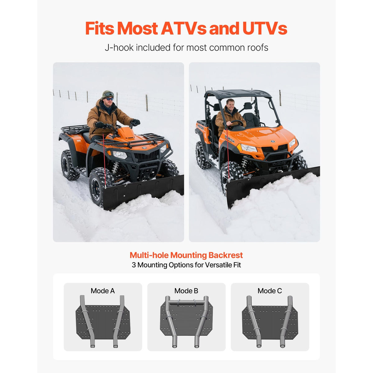 Snow Plow Blade, 43 in/72 in Width Adjustable Snow Plow Kit, Easy to Detach, Universal Mount Plowing Attachment with Rubber Flaps, Heavy Duty Steel Blade, Compatible with Most UTV & ATV