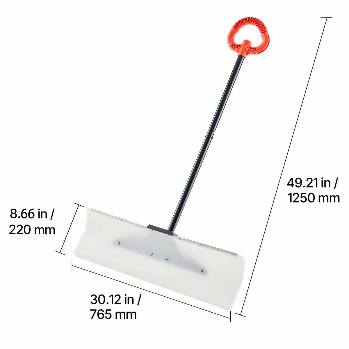 Snow Pusher Shovel, 30 in Outdoor Snowplow Shovel with Ergonomic Grip, HDPE Plastic Blade, Winter Shovels with Segmented Handle, Metal Edged Strip, Portable Snow Removal Tool for Driveway Garden