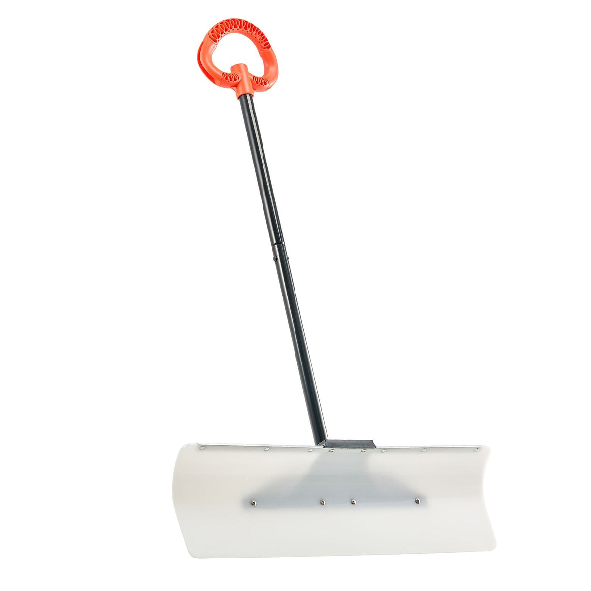 Snow Pusher Shovel, 30 in Outdoor Snowplow Shovel with Ergonomic Grip, HDPE Plastic Blade, Winter Shovels with Segmented Handle, Metal Edged Strip, Portable Snow Removal Tool for Driveway Garden