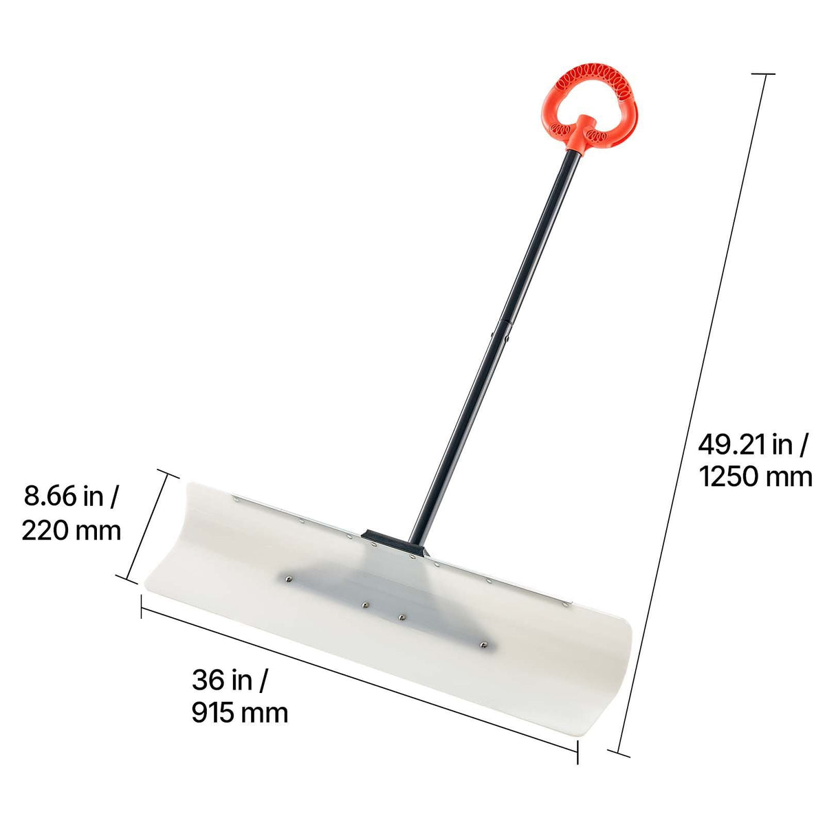 Snow Pusher Shovel, 36 in Outdoor Snowplow Shovel with Ergonomic Grip, HDPE Plastic Blade, Winter Shovels with Segmented Handle, Metal Edged Strip, Portable Snow Removal Tool for Driveway Garden