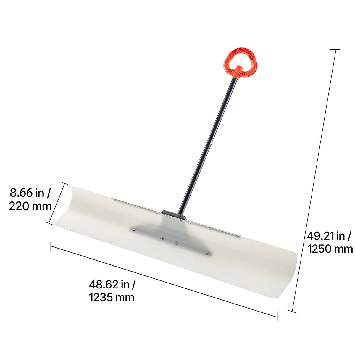 Snow Pusher Shovel, 48 in Outdoor Snowplow Shovel with Ergonomic Grip, HDPE Plastic Blade, Winter Shovels with Segmented Handle, Metal Edged Strip, Portable Snow Removal Tool for Driveway Garden