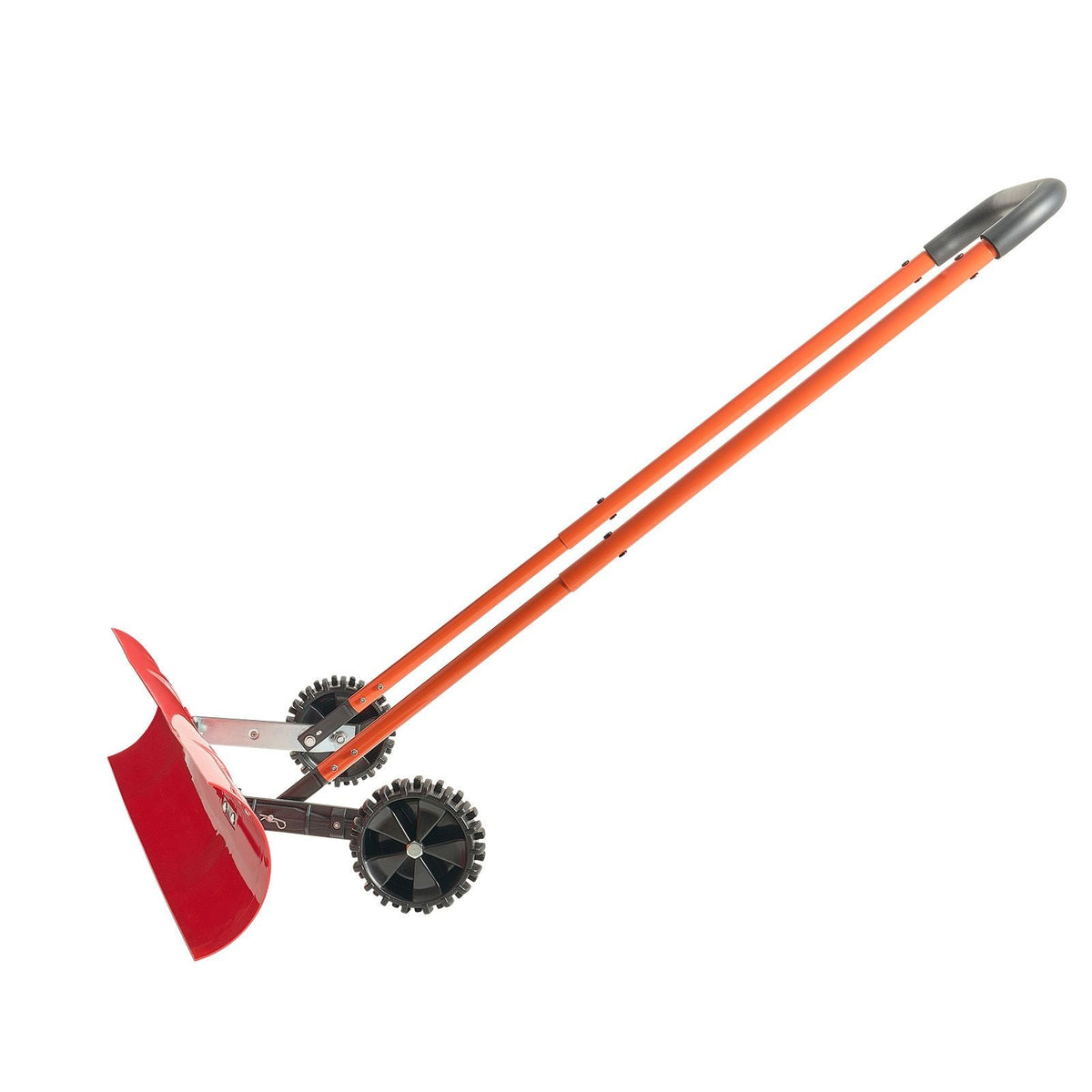 Snow Pusher Shovel with Wheels, 37.8 in Wheeled Snowplow Shovel with Bi-Directional Angled Blade & 90° Adjustable Handle, Durable Plastic Winter Shovels, Portable Snow Removal Tool for Driveway
