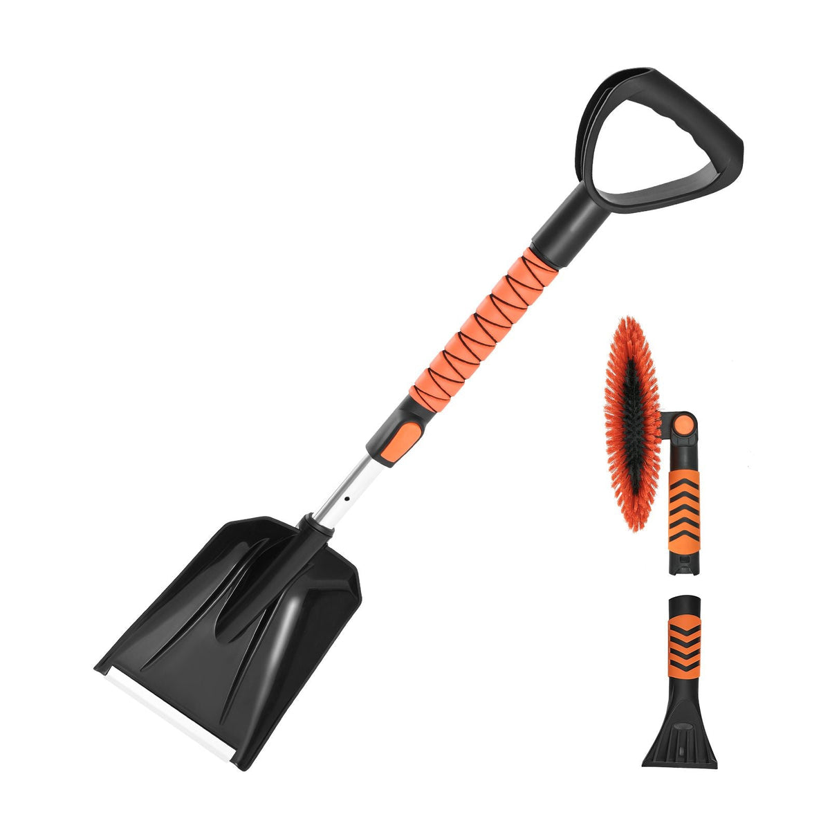 Snow Shovel and Snow Brush, 42 in Extendable Snows Broom & Ice Scraper with 180° Pivoting Brush Head, Non-Slip Grip, Portable Winter Snows Removal Tools for Cars Trucks SUVs Vehicle